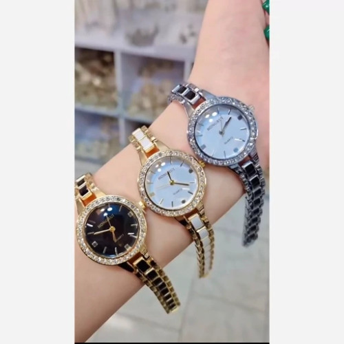 ساعت مچی زنانه هانگری قاب دورنگین سرامیکی کیفیت عالی